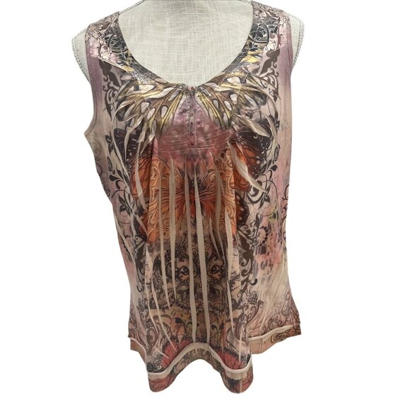 Womens Unity World Wear Petite Sleeveless Butterfly Print Top PL - Picture 1 of 8